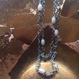 SILVER Tone with pearls necklace long or short